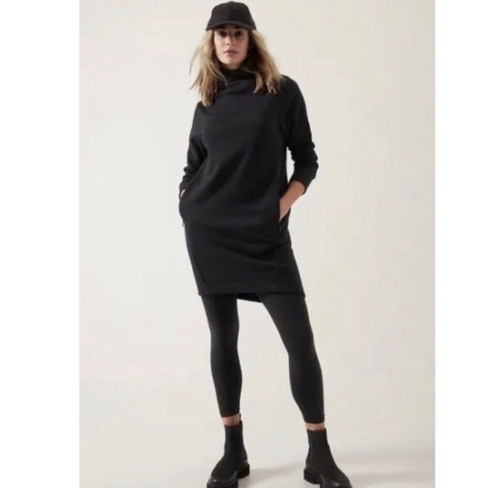 Athleta cozy karma mock neck dress, black size small.